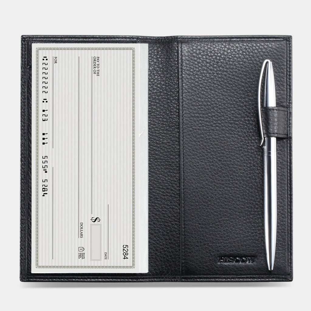 Genuine Leather Checkbook Cover – Super Slim, Plain Design For Men & Women