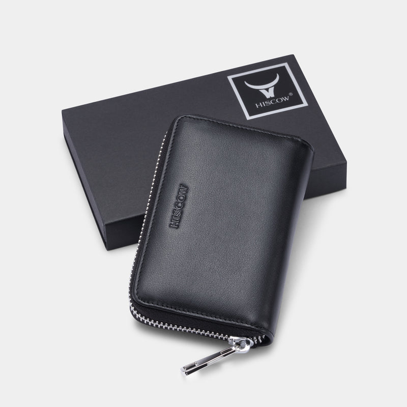 HISCOW Envelope Business Card Case Black with Magnet Closure - Italian Calfskin